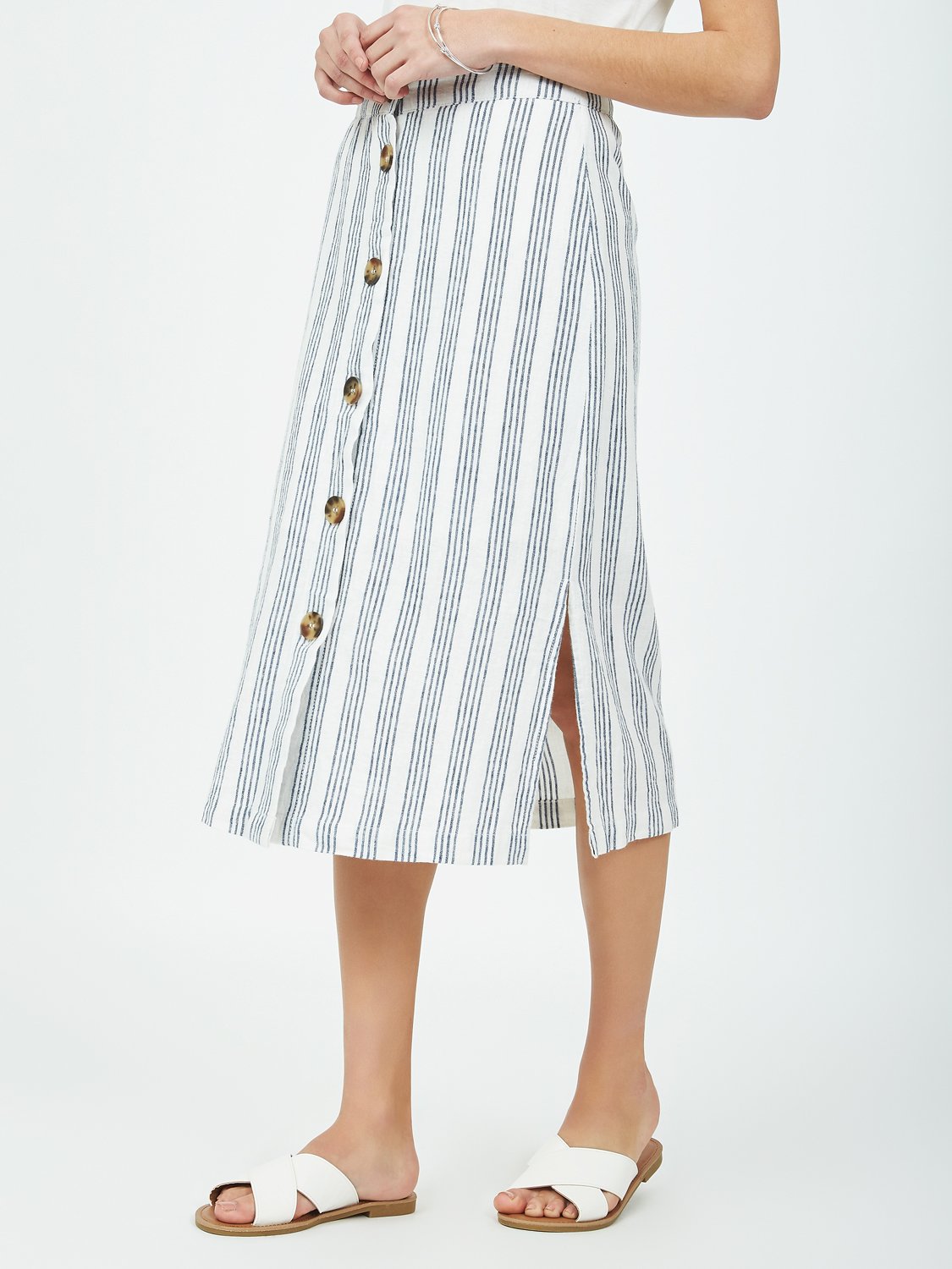 Striped Linen Midi Skirt