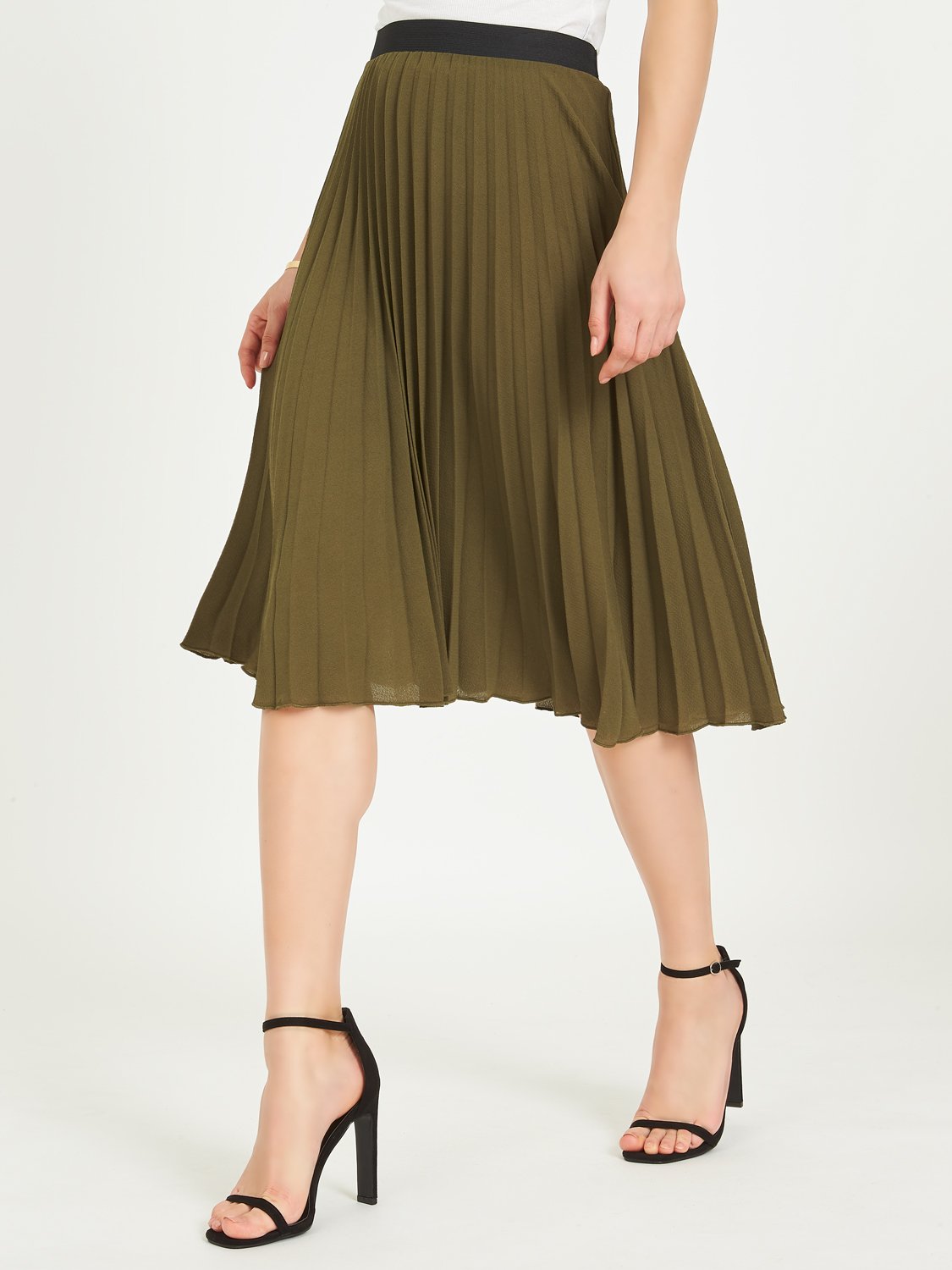 Crepe Pleated Midi Skirt