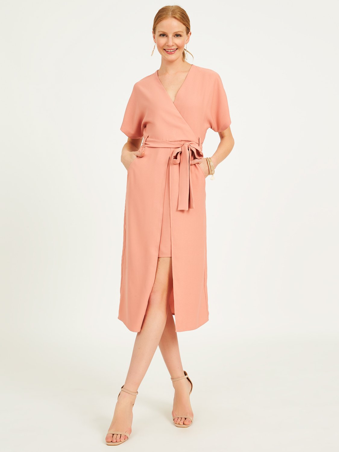 Midi Front Slit Kimono Wrap Dress