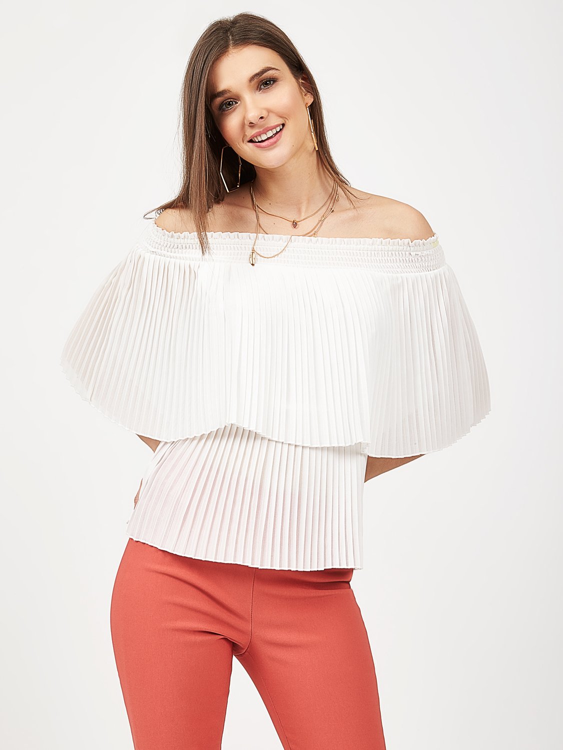 Off-The-Shoulder Pleated Top