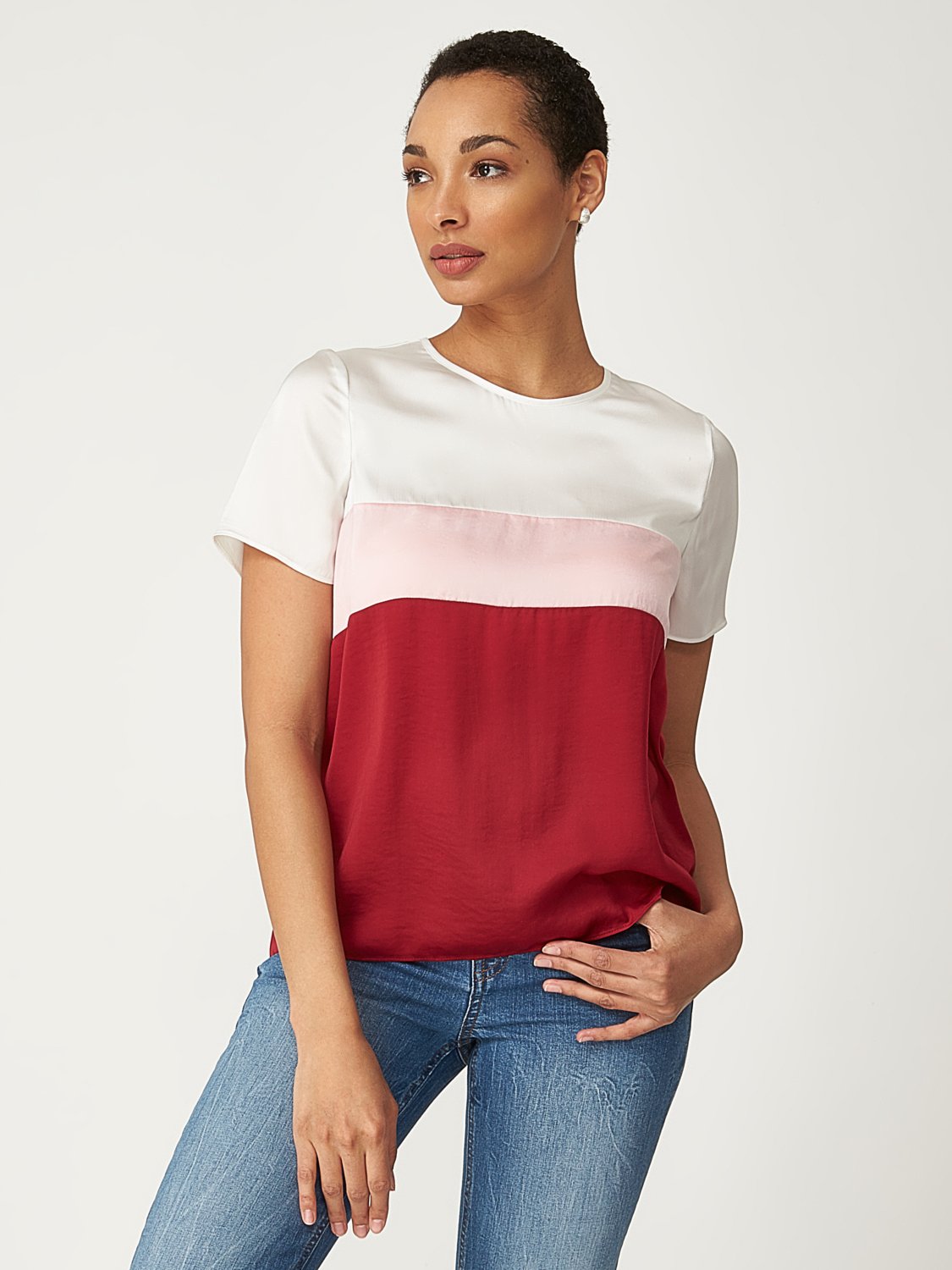 Colourblock Satin T-Shirt