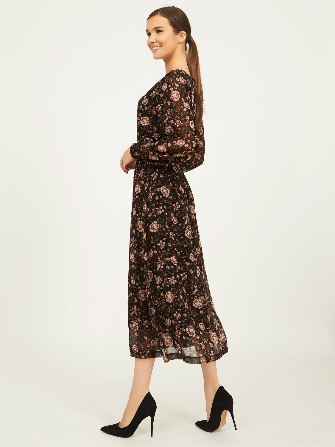 Floral Boat Neck Midi Dress