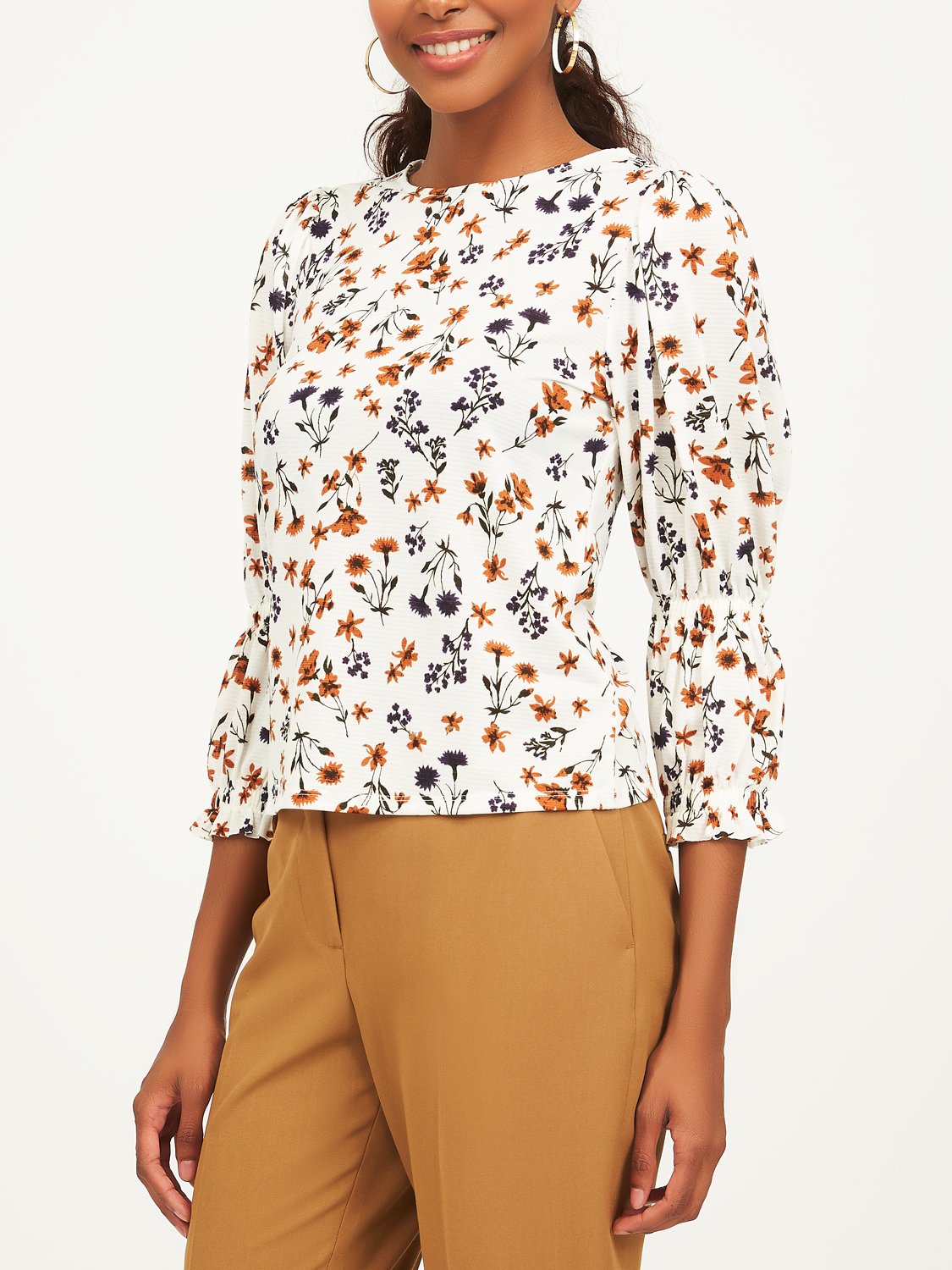 ¾-Poet-Sleeve-Ditsy-Print-Top