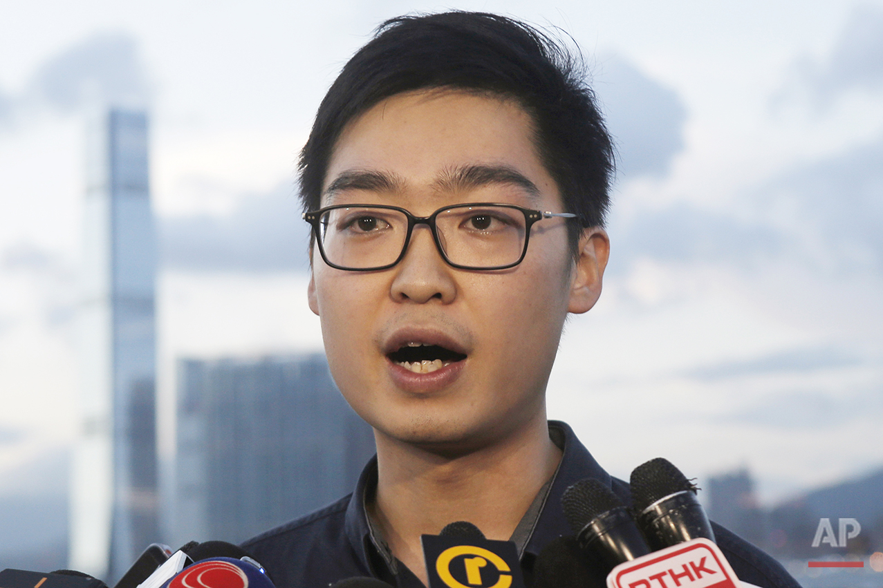  In this Tuesday, July 26, 2016, photo, Andy Chan Ho-tin of the Hong Kong National Party speaks to reporters in Hong Kong. (AP Photo/Kin Cheung) 