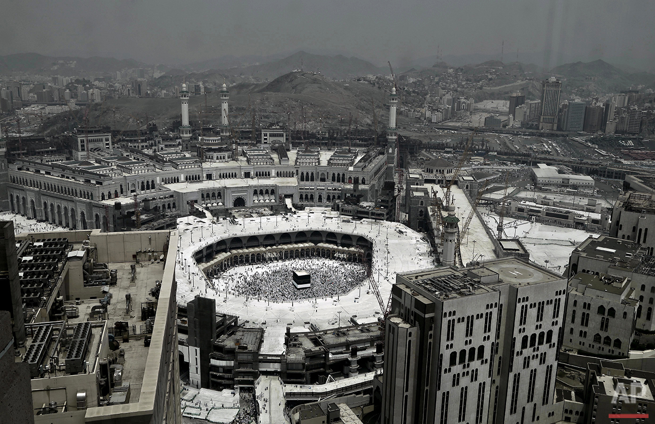  Muslim pilgrims circle the Kaaba, Islam's holiest shrine, at the Grand Mosque in the Muslim holy city of Mecca, Saudi Arabia, Wednesday, Sept. 7, 2016. Millions of pilgrims have arrived to Mecca ahead of the Hajj annual pilgrimage which begins Satur