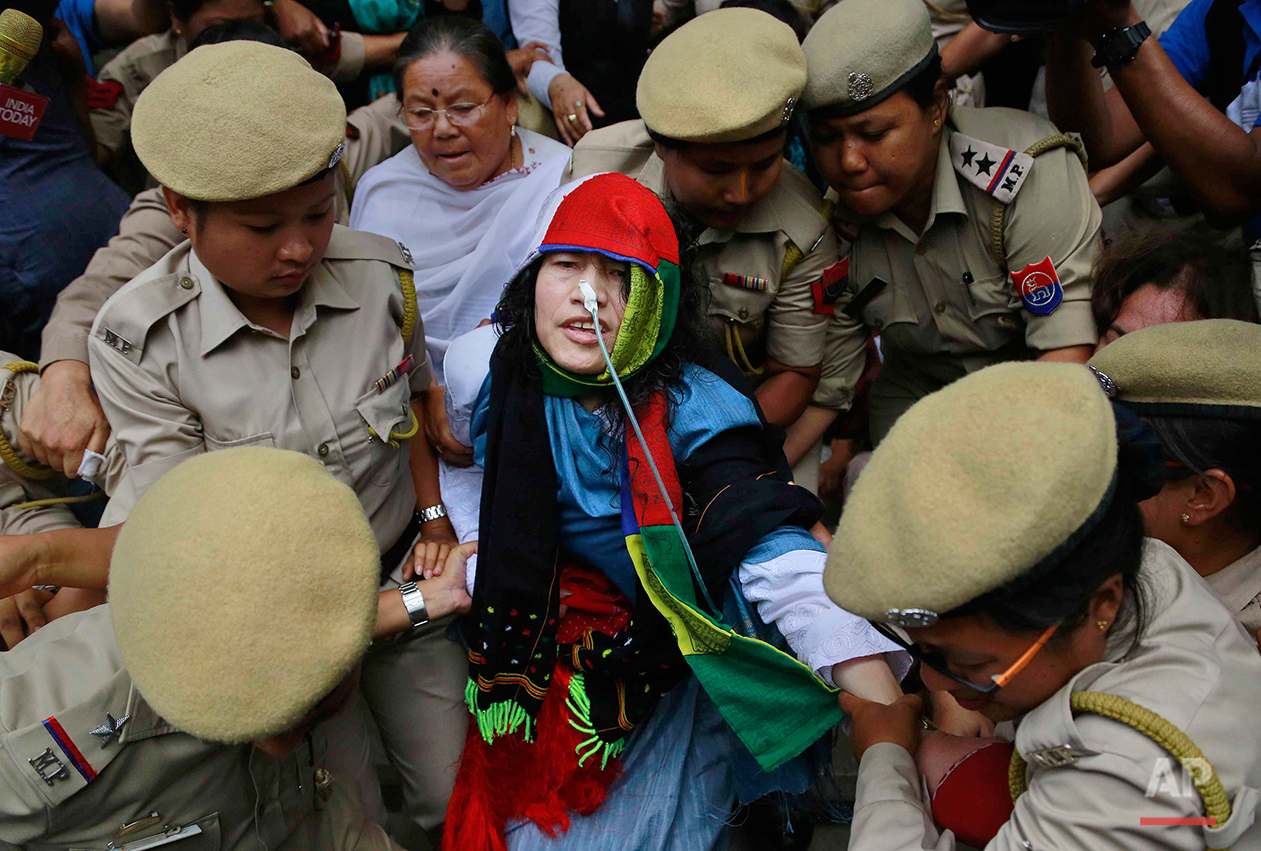  Activist Irom Sharmila is taken back to a hospital after a court appearance in Imphal, in the north-eastern state of Manipur, India, Tuesday, Aug. 9, 2016. The 44-year-old activist who has been on a hunger strike for nearly 16 years to protest again