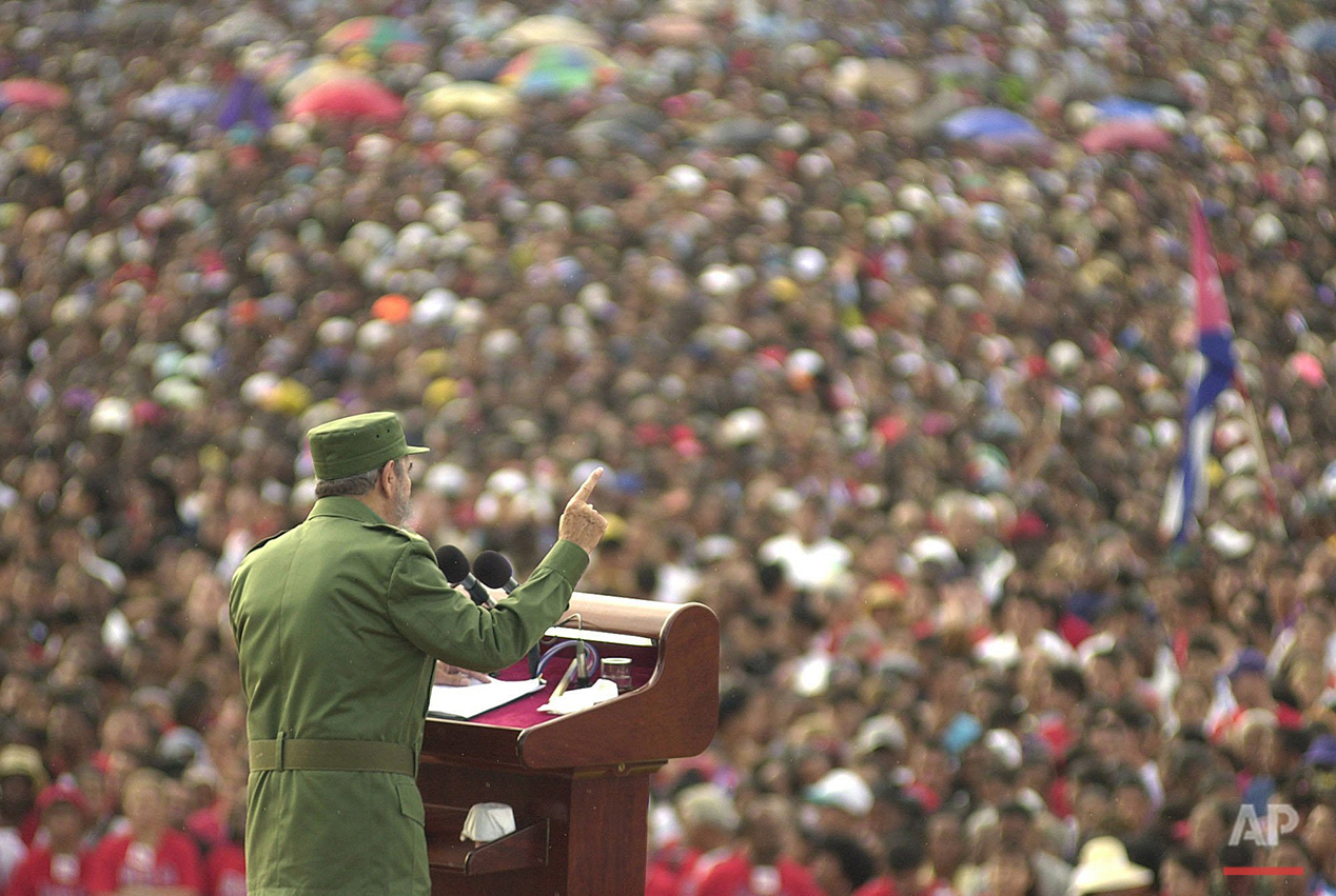  In this June 8, 2002 file photo, Cuban President Fidel Castro delivers a speech during a rally in Santiago, Cuba. (AP Photo/Cristobal Herrera) 