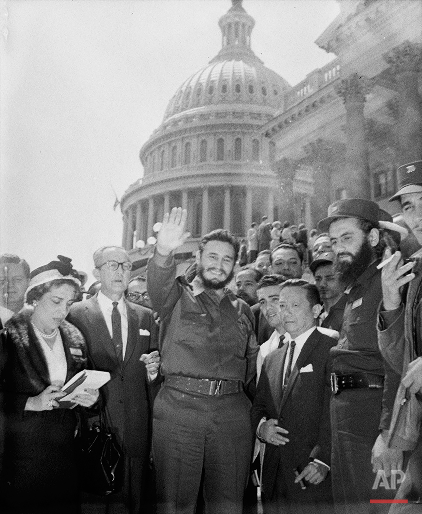  Fidel Castro, fresh from a visit to the Senate Foreign Relations Committee, poses in front of the Capitol. The 32-year-old Cuban Prime Minister paid an unheralded visit to the Capitol April 17, 1959 and chatted with members of the committee. (AP Pho