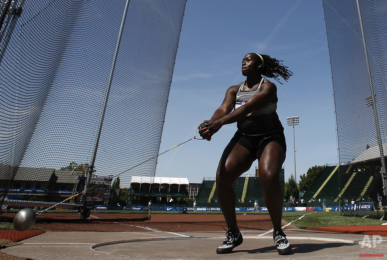  Amber Campbell competes in the women's hammer final at the U.S. Olympic Track and Field Trials, Wednesday, July 6, 2016, in Eugene, Ore. (AP Photo/Matt Slocum) 
