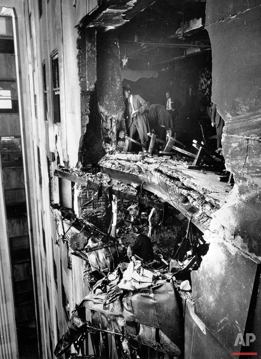  This hole in the Empire State building between the 78th and 79th floor is where an Army B-25 bomber crashed into the north wall on July 28, 1945 in New York.  (AP Photo) 