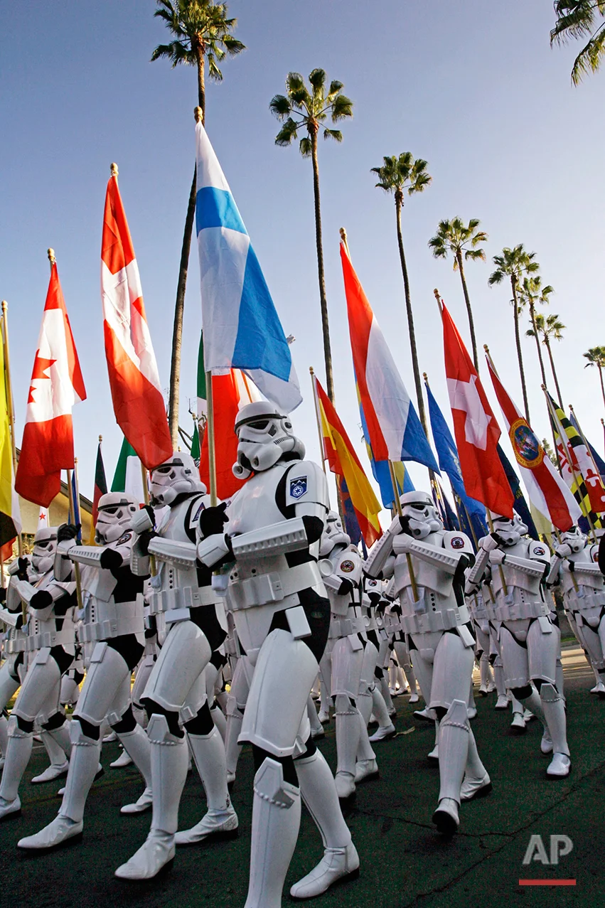 Members of the 501st Legion, a group of International Star Wars fans dressed as storm troopers march in the 118th Tournament of Roses Parade in Pasadena, Calif., Monday, Jan. 1, 2007. (AP Photo/Damian Dovarganes)