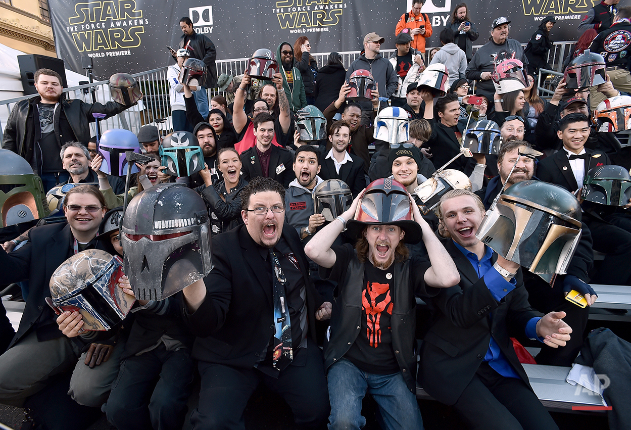  In this Monday, Dec. 14, 2015 photo, fans cheer in the stands at world premiere of "Star Wars: The Force Awakens" at the TCL Chinese Theatre in Los Angeles. Early screenings of the film begin Thursday night, Dec. 17, 2015. (Photo by Jordan Strauss/I