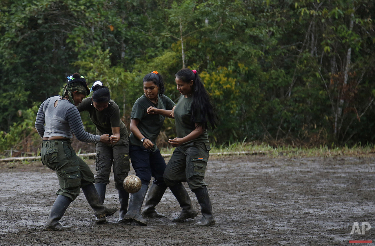  In this Aug. 11, 2016 photo, rebels of the 48th Front of the Revolutionary Armed Forces of Colombia, or FARC, play soccer at their camp in the southern jungles of Putumayo, Colombia. (AP Photo/Fernando Vergara)&nbsp; 