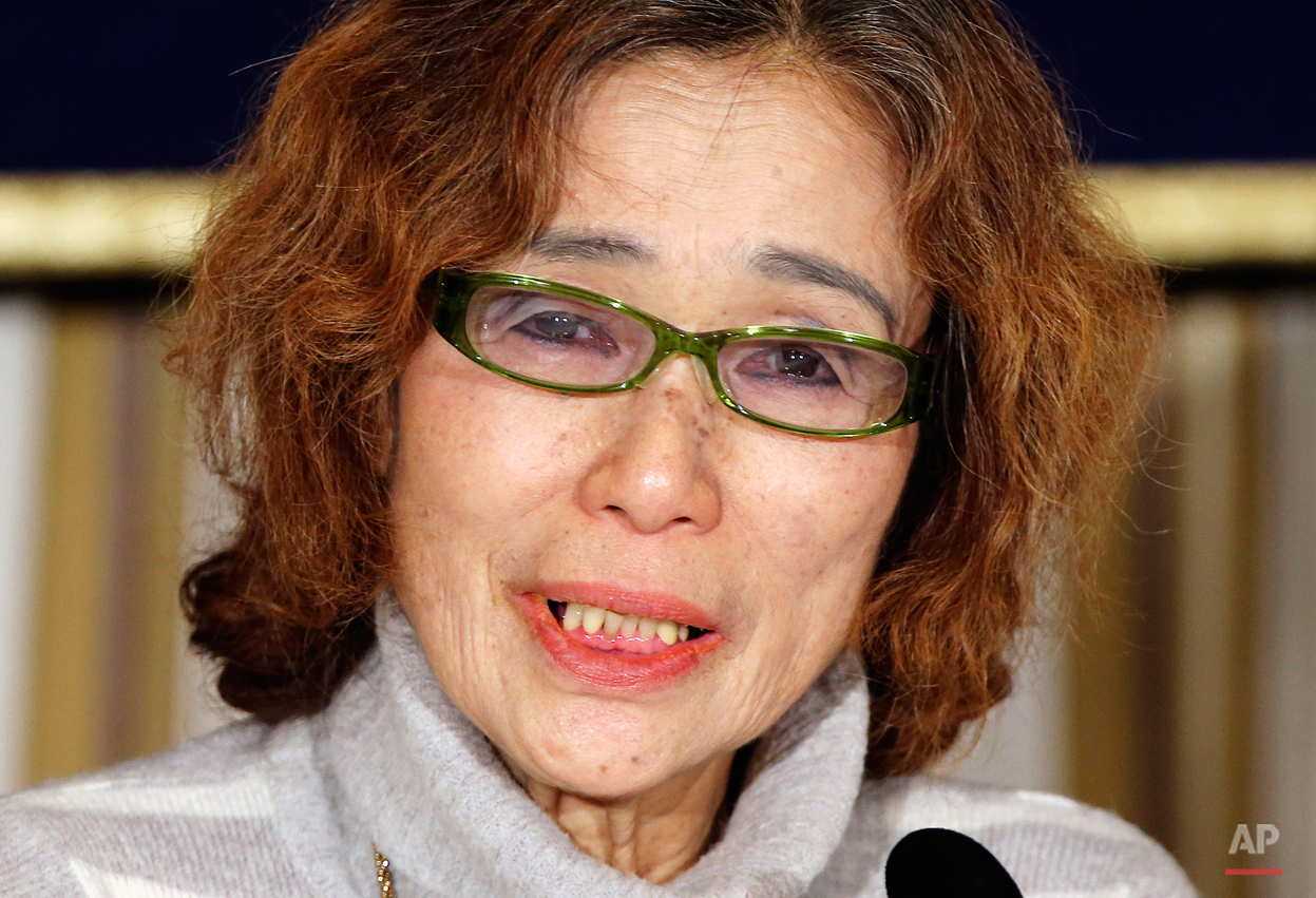  Junko Ishido, mother of Japanese journalist Kenji Goto who was taken hostage by the Islamic State group, speaks during a press conference in Tokyo, Friday, Jan. 23, 2015. Ishido said she was astonished and angered to learn from her daughter-in-law t