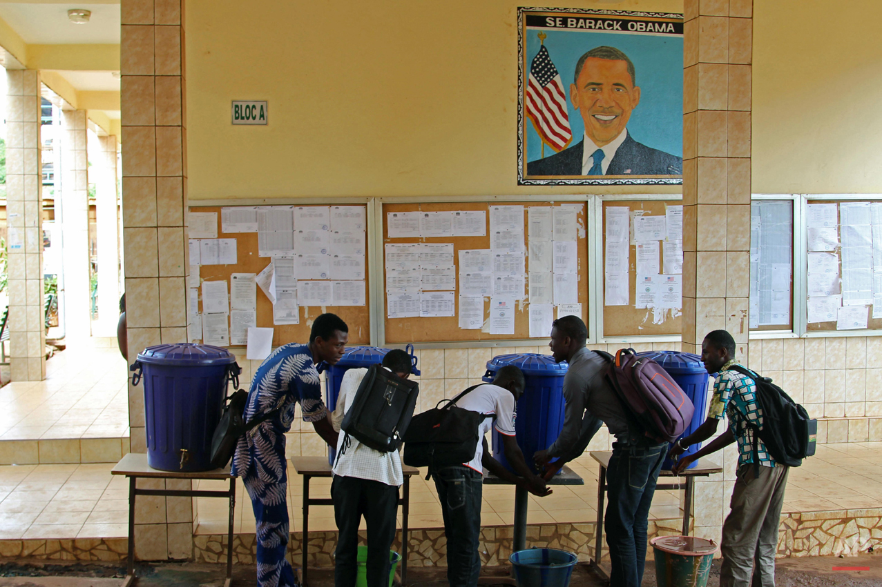  In this photo taken on Saturday, June 13, 2015, students at the Obama University wash their hands in Conakry, Guinea. Barack Obama, the United Statesí first African-American president, has captured the imagination of people across the continent wher