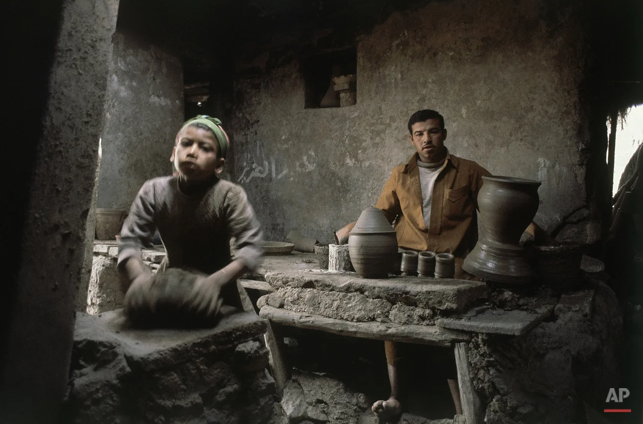 Potters at work in factories at South of Cairo, Egypt on March 14, 1981. (AP Photo/Bill Foley)