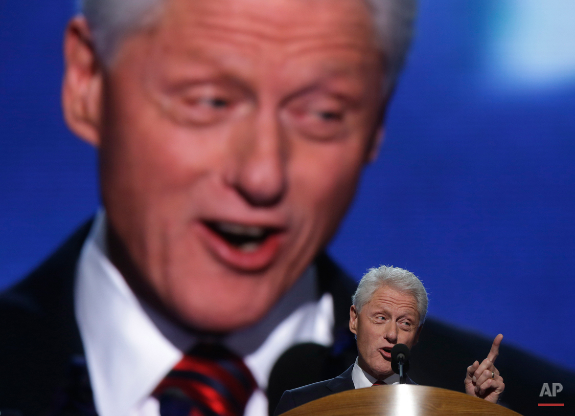  Former President Bill Clinton addresses the Democratic National Convention in Charlotte, N.C., on Wednesday, Sept. 5, 2012. (AP Photo/Charles Dharapak) 