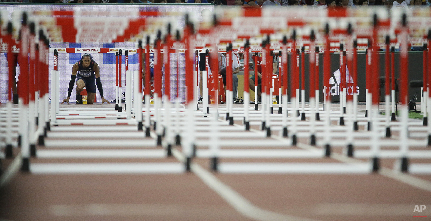  France's Pascal Martinot-Lagarde waits to run in a men’s 110m hurdles semifinal at the World Athletics Championships at the Bird's Nest stadium in Beijing, Thursday, Aug. 27, 2015. (AP Photo/David J. Phillip) 