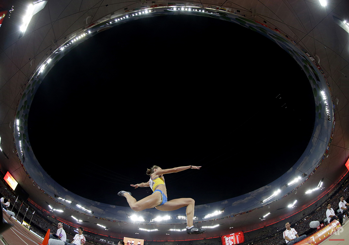  Sweden's Erica Jarder competes in the women's long jump final at the World Athletics Championships at the Bird's Nest stadium in Beijing, Friday, Aug. 28, 2015. (AP Photo/Lee Jin-man) 