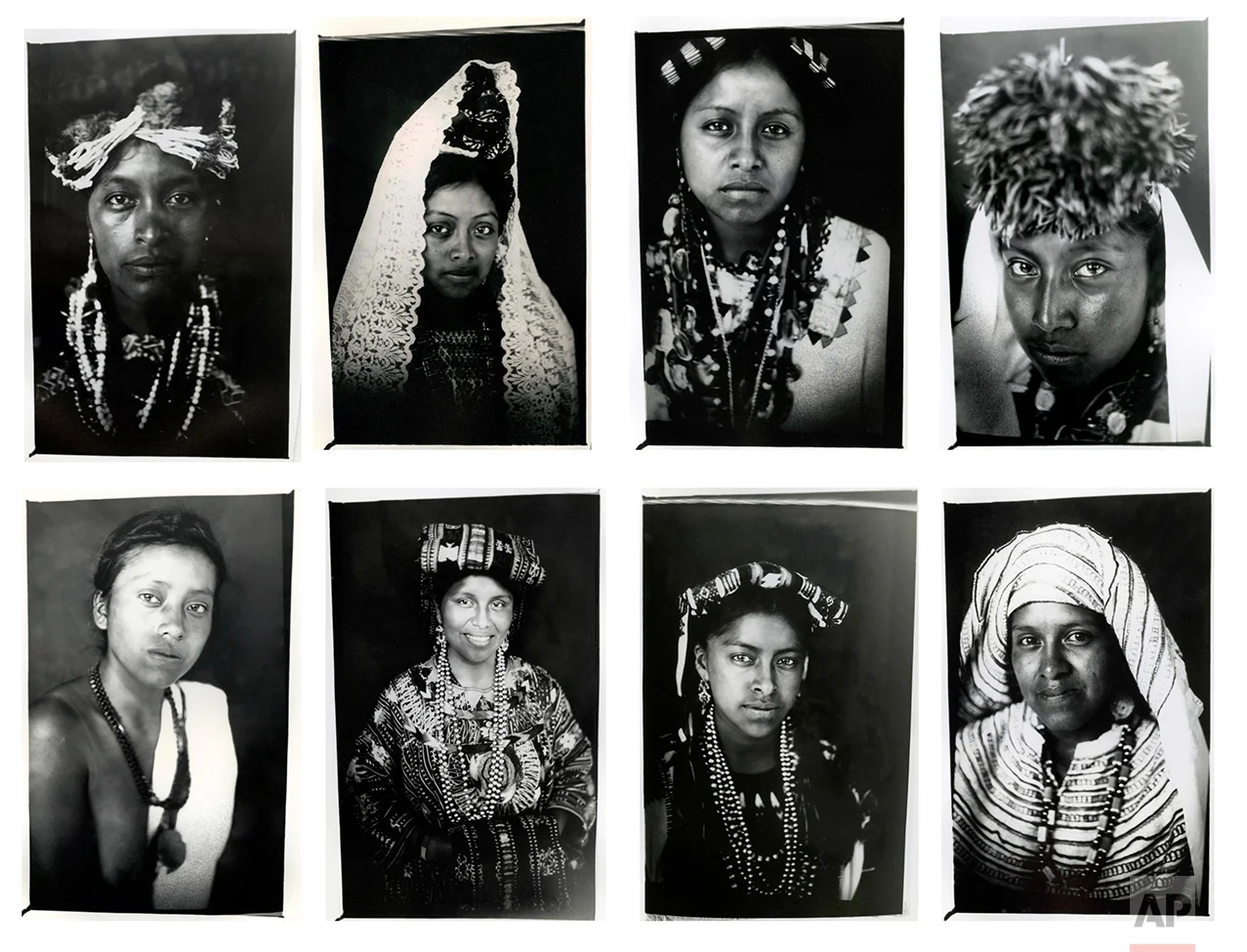 In this combo of eight photos taken July 29, 2011, Mayan Queens representing Guatemalan states pose for portraits taken with a 19th century style box camera during the Rabin Ajau National Folkloric Festival in Coban, Guatemala. (AP Photo/Rodrigo Abd)
