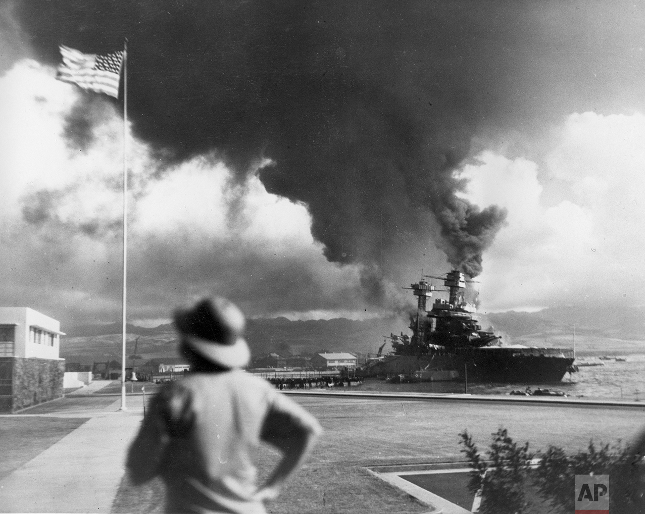American ships burn during the Japanese attack on Pearl Harbor, Hawaii, on Dec. 7, 1942. (AP Photo)
