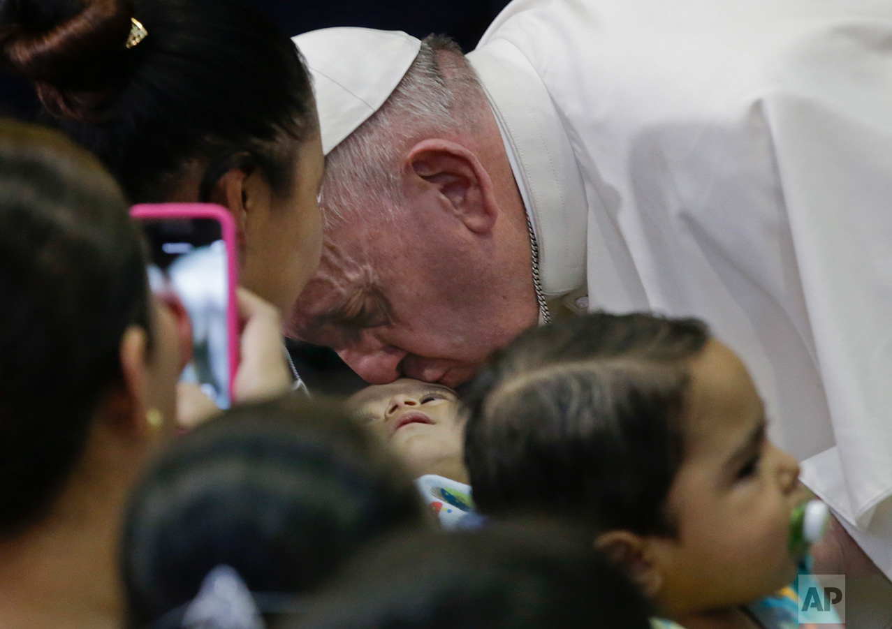  In this Feb. 14, 2016 photo, Pope Francis kisses a child on the forehead during his visit to the Federico Gomez Pediatric Hospital, in Mexico City. History's first Latin American pope traveled to Mexico in February for a weeklong tour. The highlight