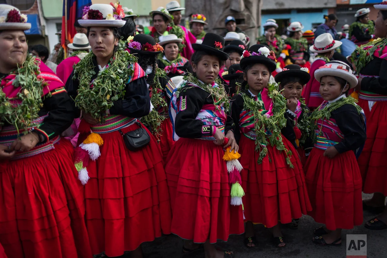 In this Jan. 29, 2017 photo, dancers wait their turn to perform during Virgin of Candelaria celebrations in Puno, Peru. Anthropologist Henry Flores, who has studied indigenous dances in the town of Puno, said "There’s always been a lack of respect f…