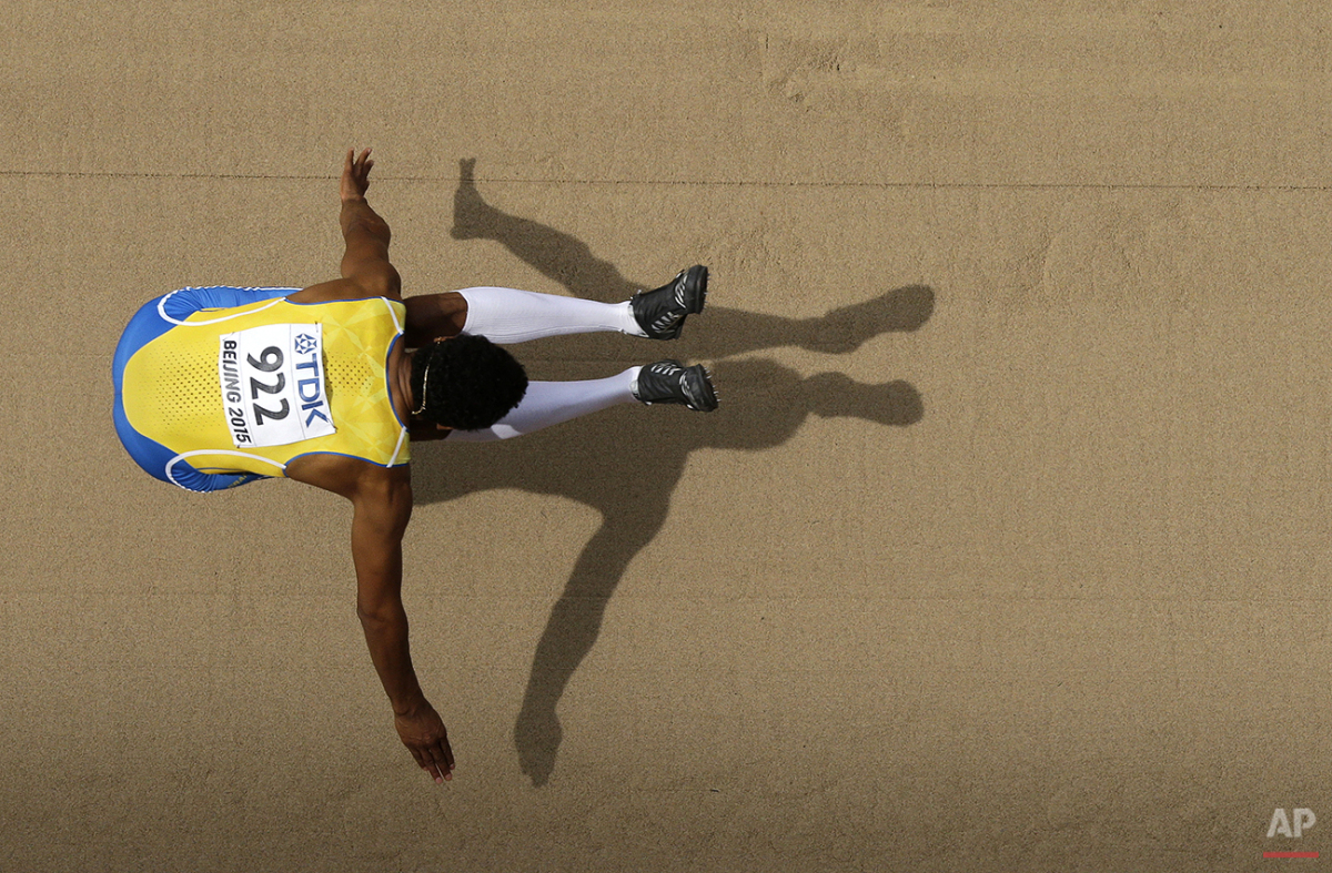  Sweden's Michel Torneus competes in men's long jump qualification at the World Athletics Championships at the Bird's Nest stadium in Beijing, Monday, Aug. 24, 2015. (AP Photo/Wong Maye-E) 