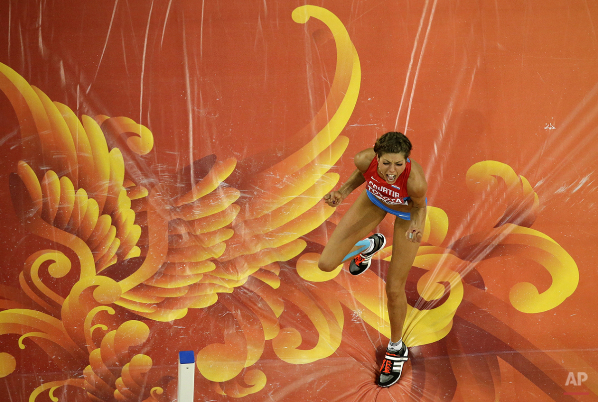  Croatia's Blanka Vlasic celebrates after clearing the bar in the women's high jump final at the World Athletic Championships at the Bird's Nest stadium in Beijing, Saturday, Aug. 29, 2015. (AP Photo/Wong Maye-E) 