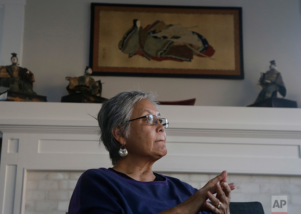 This Feb. 10, 2017 photo shows Satsuki Ina at her home in Oakland, Calif. Ina was born behind barbed wire in a prison camp during World War II, the daughter of U.S. citizens forced from their home and locked up for years following Japan’s attack on Pearl Harbor. (AP Photo/Jeff Chiu)