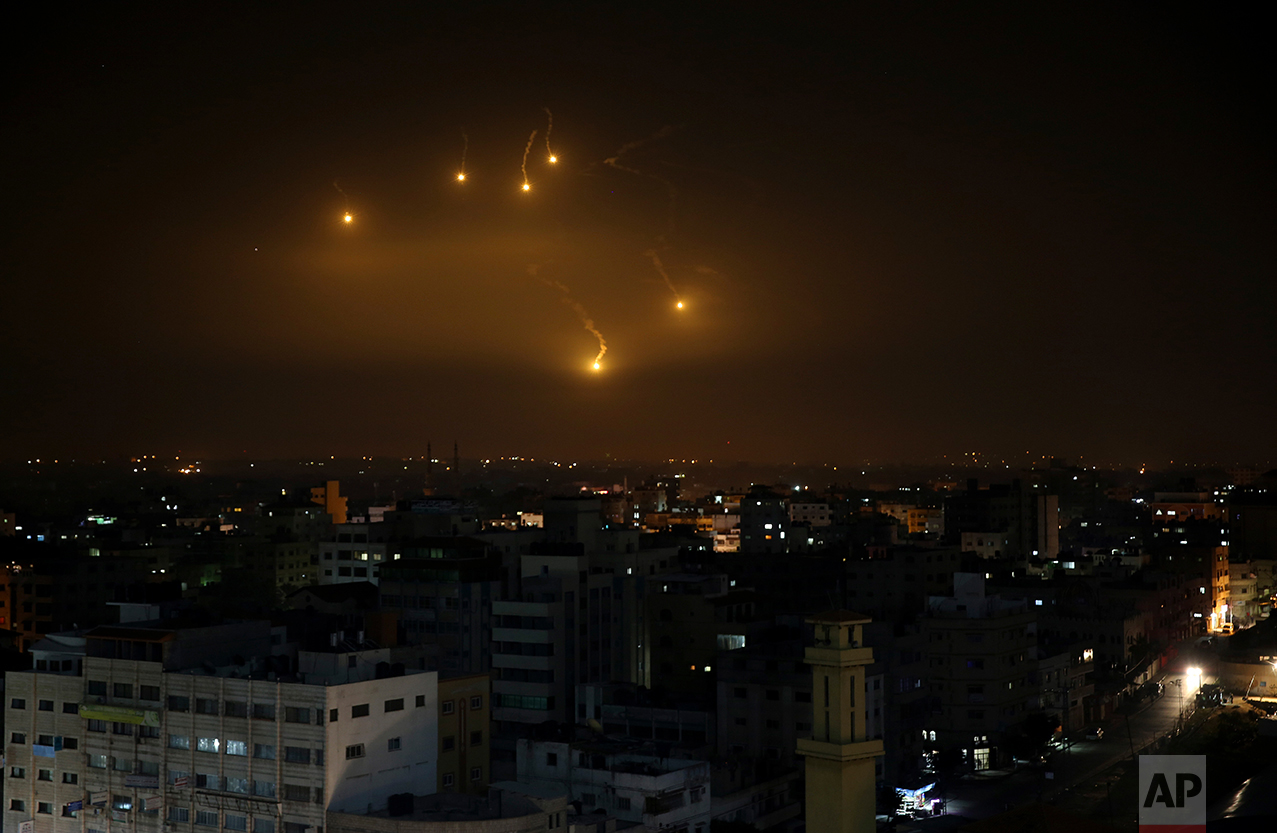  Israeli forces' flares light up the night sky of Gaza City, Monday, Feb. 6, 2017. Israel's military fired on Hamas installations in Gaza after a rocket launched from the territory exploded inside Israel on Monday, with no reports of casualties on ei