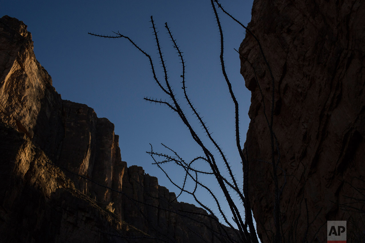 Santa Elena Canyon divides Texas and Mexico, where the Rio Grande river runs alongside Big Bend National Park in Texas, Monday, March 27, 2017. (AP Photo/Rodrigo Abd)