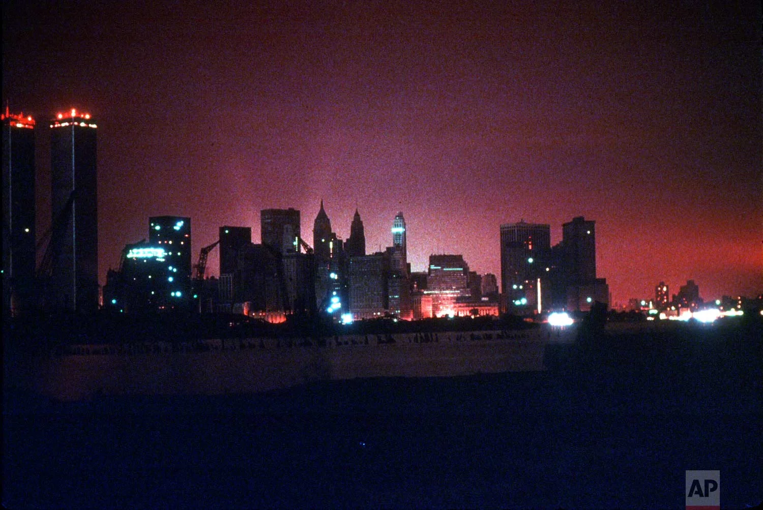 The New York City skyline is shown during the blackout of July 13, 1977. (AP Photo)