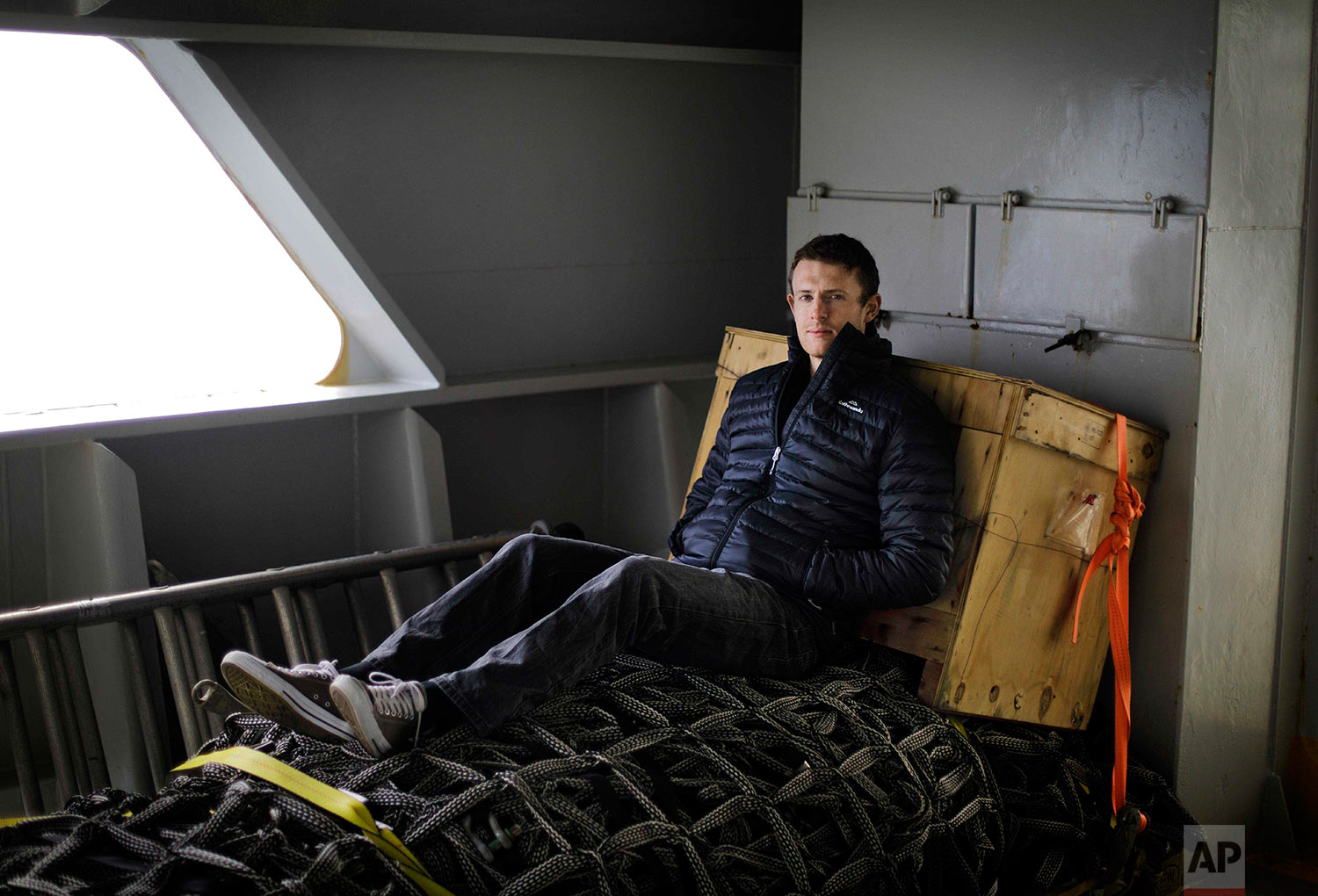  Polar maritime lawyer Scott Joblin, 30, sits for a portrait aboard the Finnish icebreaker MSV Nordica as it sails north in the Bering Sea toward the Arctic, Wednesday, July 12, 2017. "It's a chance to ground my research in real world context," said 
