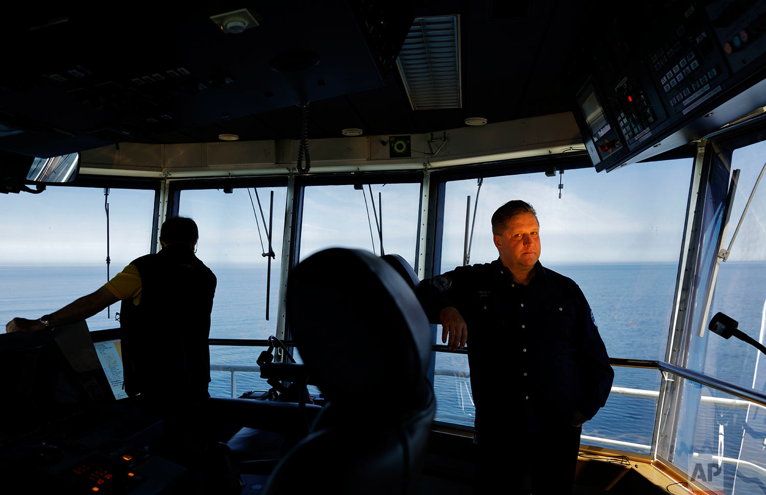  Master Mariner Jyri Viljanen, 56, captain of the Finnish icebreaker MSV Nordica stands for a portrait in the ship's bridge as it sails north in the Bering Sea toward the Arctic, Thursday, July 13, 2017.  Viljanen has been going to sea for 39 years a