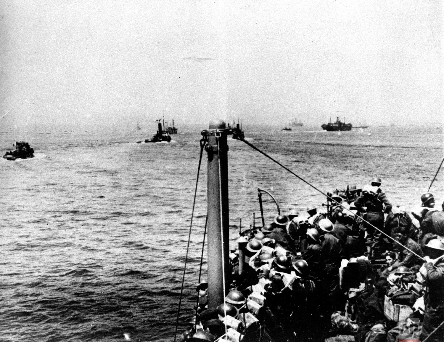  Some of the many ships carrying Allied forces across the English Channel from Dunkirk, France, between May 29 and June 3, 1940, are shown en route for England during the successful Operation Dynamo in World War II.  Over three-hundred thousand Frenc