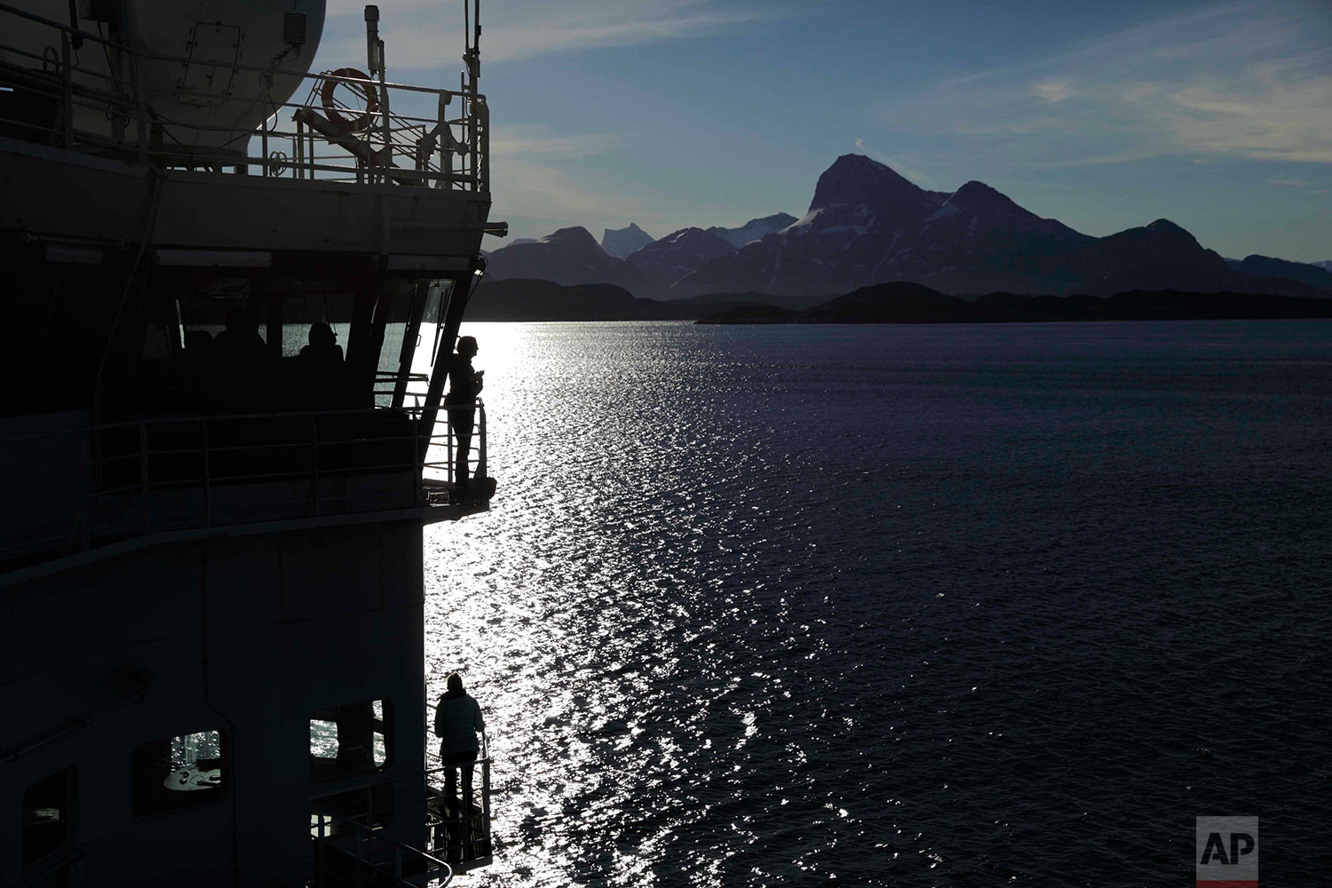  Personnel stand aboard the Finnish icebreaker MSV Nordica as it arrives into Nuuk, Greenland, after traversing the Northwest Passage through the Canadian Arctic Archipelago, Saturday, July 29, 2017. After 24 days at sea and a journey spanning more t