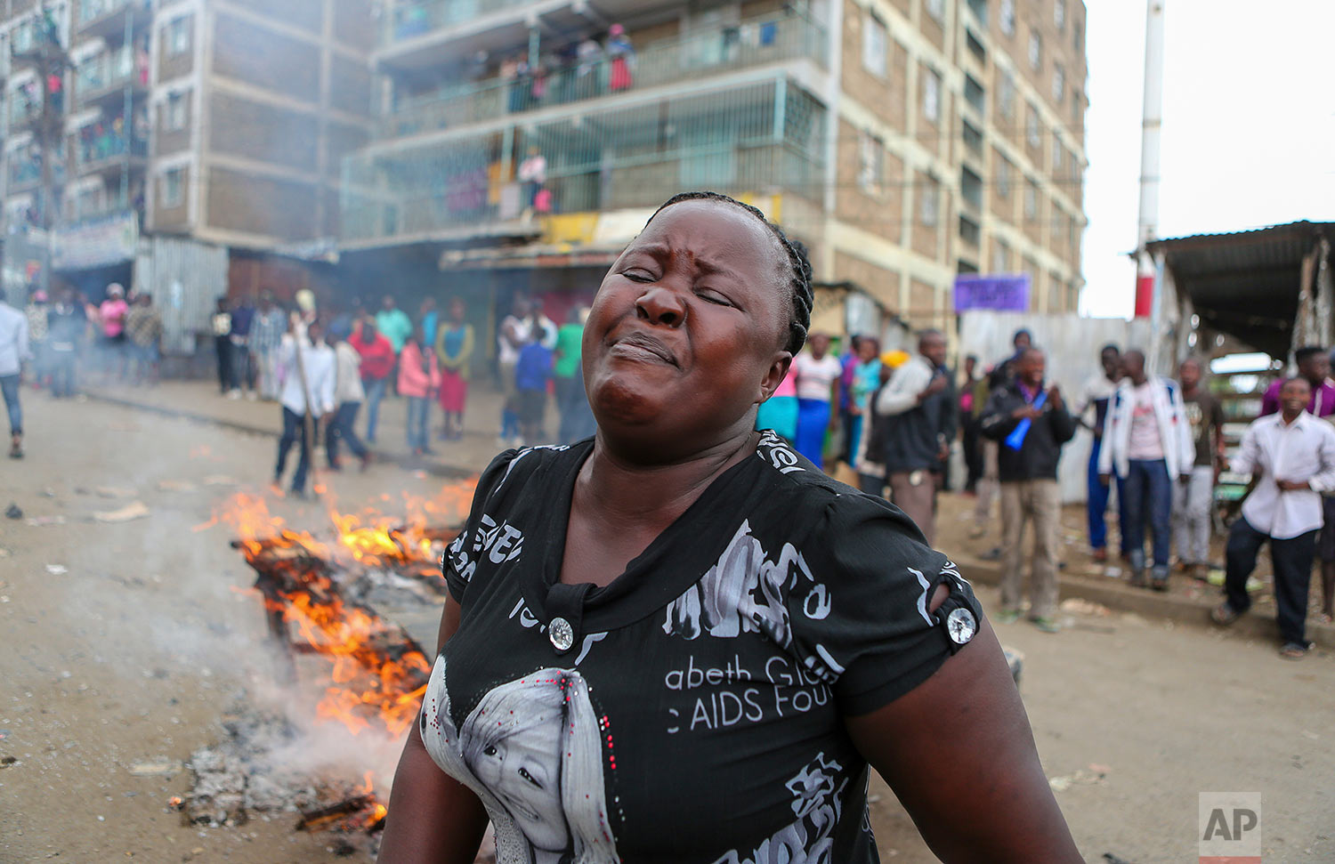  Residents of the Mathare area of Nairobi, Kenya, take to the streets by blocking roads with burning tyres to protest in support of Kenyan opposition leader and presidential candidate Raila Odinga, Wednesday, Aug. 9, 2017. Odinga alleges that hackers