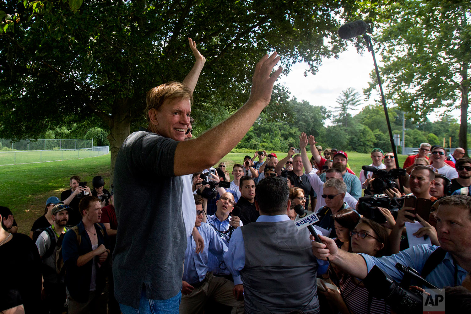  Former Louisiana State Representative David Duke arrives to give remarks after a white nationalist protest was declared an unlawful assembly, Saturday, Aug. 12, 2017, in Charlottesville, Va.  (Shaban Athuman/Richmond Times-Dispatch via AP) 
