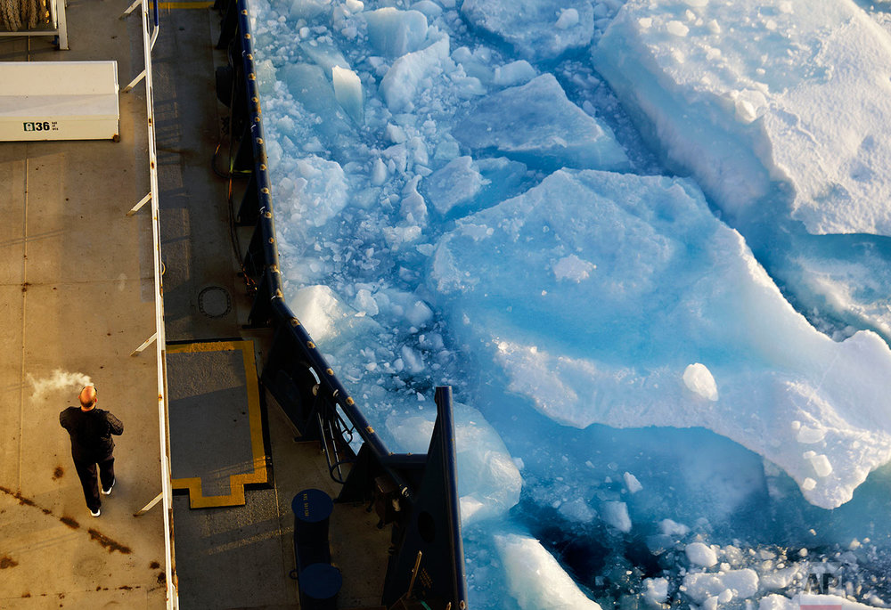  Sea ice breaks apart by the passing of the Finnish icebreaker MSV Nordica as it traverses the Northwest Passage through the Victoria Strait in the Canadian Arctic Archipelago Friday, July 21, 2017. Scientists believe there is no way to reverse the d