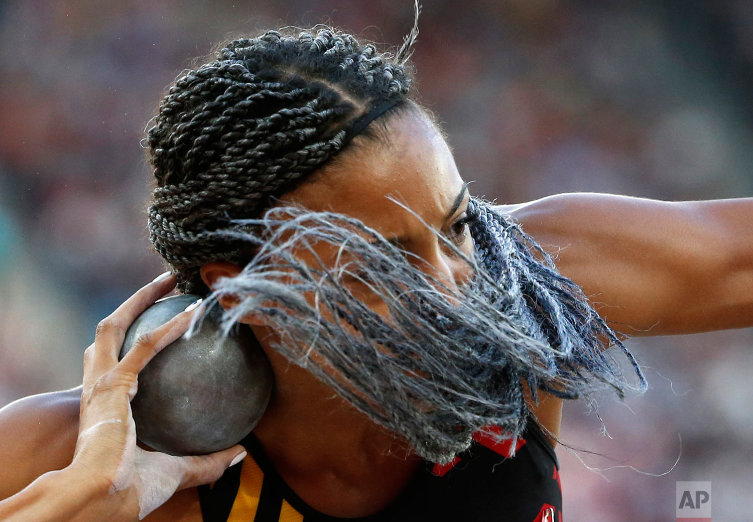  Belgium's Nafissatou Thiam makes an attempt in the shot put of the heptathlon during the World Athletics Championships in London Saturday, Aug. 5, 2017. (AP Photo/Matthias Schrader) 