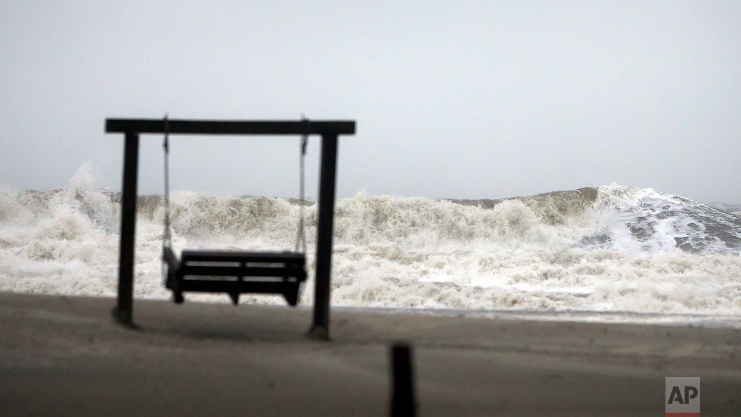  Waves on the southend beach of Tybee Island, Ga. pound the beach as Tropical Storm Irma heads into the state, Monday, Sept., 11, 2017. Tybee officials said wind gusts are reported at 60 miles per hour on the beach. (AP Photo/Stephen B. Morton) 