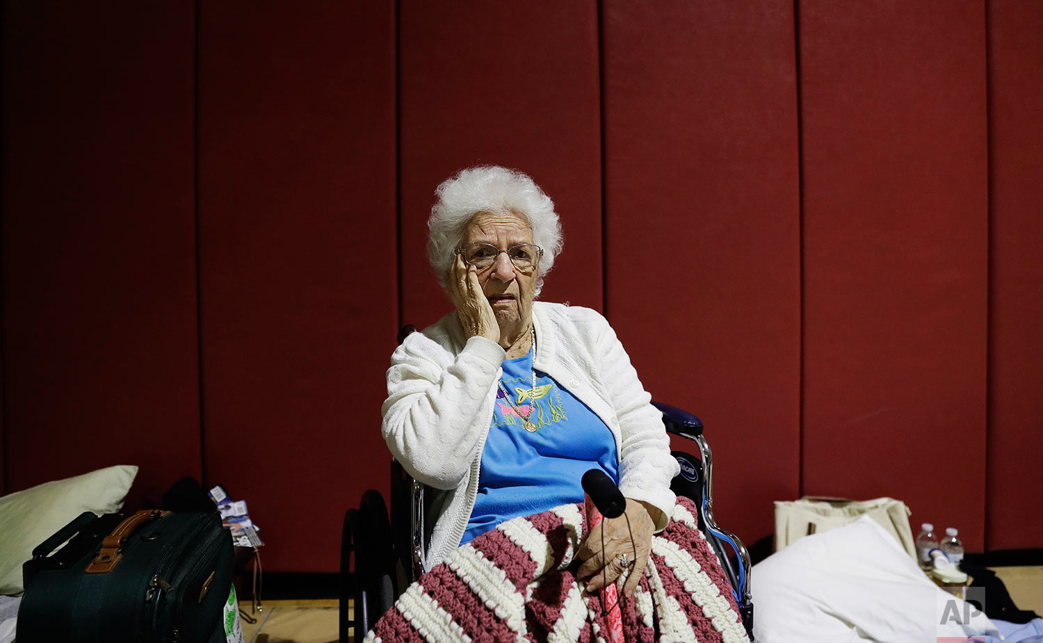  Mary Della Ratta, 94, sits in shelter after evacuating her home with the help of police last night ahead of Hurricane Irma in Naples, Fla., Sunday, Sept. 10, 2017. "I'm afraid of what's going to happen. I don't know what I'll find when I go home," s