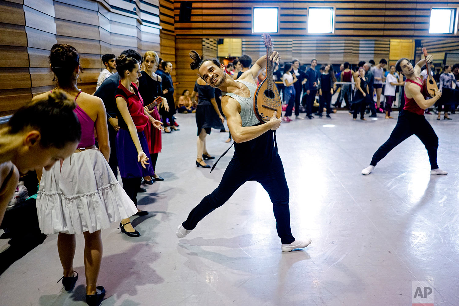  In this Tuesday, Sept. 12, 2017 photo, dancers rehearse for Romeo and Juliet in Montevideo, Uruguay.  (AP Photo/Matilde Campodonico) 