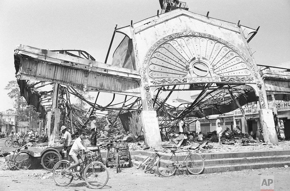  Most of the provincial Delta capital of Ben Tre, Vietnam, is in the ruins and an estimated 1,000 civilians were killed in the fighting, Feb. 7, 1968. This was the central market hall of Ben Tre. (AP Photo/Peter Arnett) 