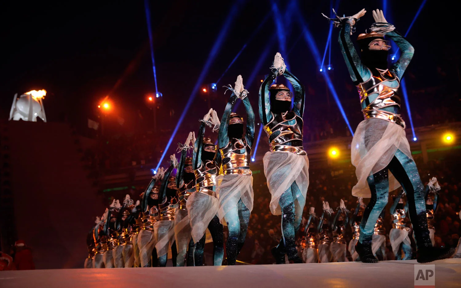 Dancers perform at the end of the opening ceremony of the 2018 Winter Olympics in Pyeongchang, South Korea, Friday, Feb. 9, 2018. (AP Photo/Vadim Ghirda)
