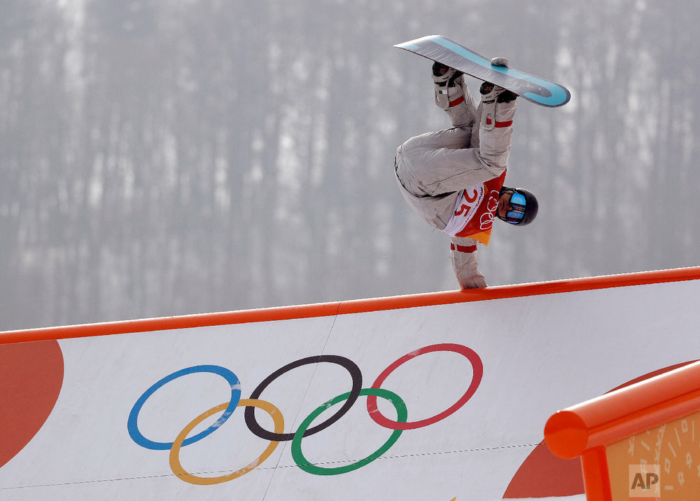  Ryan Stassel, of the United States, jumps during the men's slopestyle qualifying at Phoenix Snow Park at the 2018 Winter Olympics in Pyeongchang, South Korea, Saturday, Feb. 10, 2018. (AP Photo/Gregory Bull) 