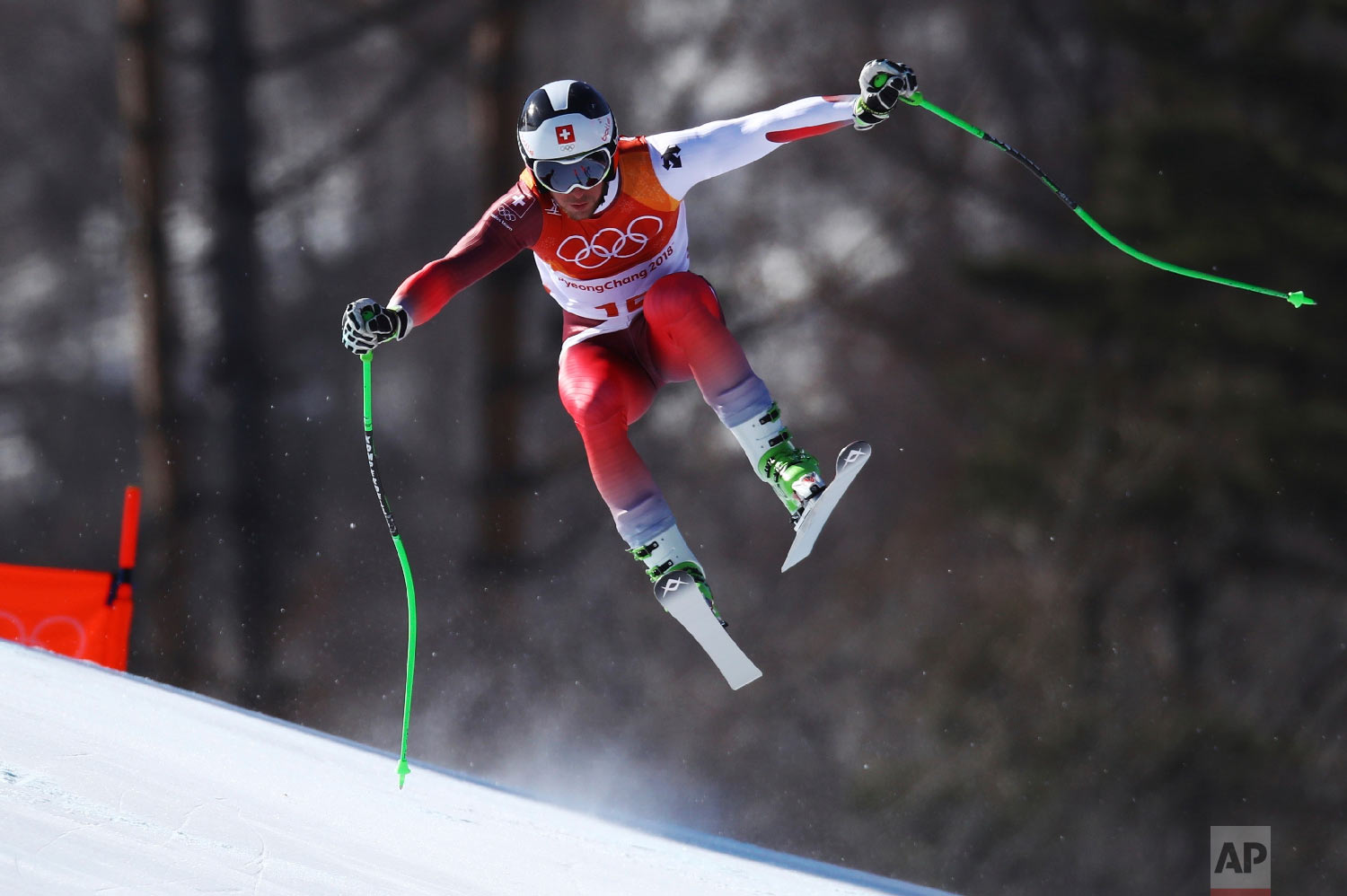  Switzerland's Justin Murisier skis during the downhill portion of the men's combined at the 2018 Winter Olympics in Jeongseon, South Korea, Tuesday, Feb. 13, 2018. (AP Photo/Alessandro Trovati) 