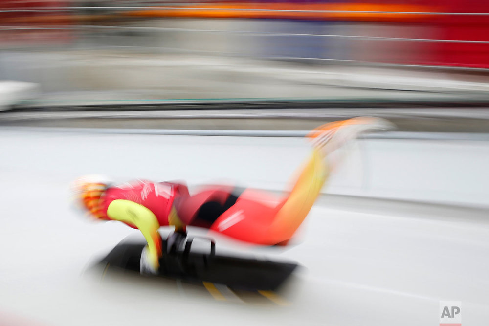  Jacqueline Loelling of Germany begins a training run for the women's skeleton at the 2018 Winter Olympics in Pyeongchang, South Korea, Wednesday, Feb. 14, 2018. (AP Photo/Patrick Semansky) 