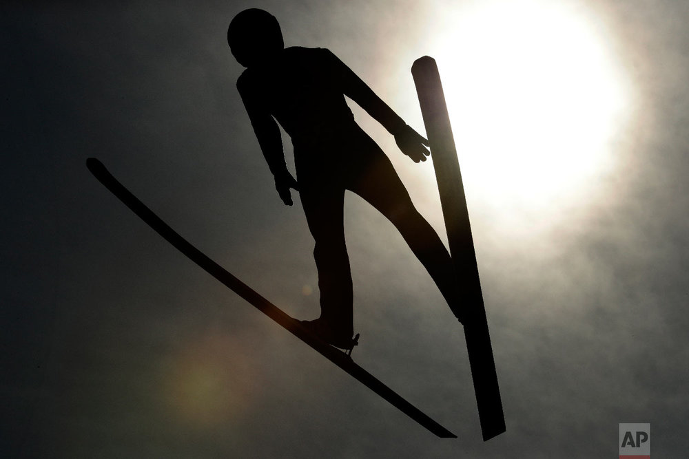  Poland's Kamil Stoch practices for the men's ski jumping competition in the 2018 Winter Olympics at the Olympic Sliding Centre in Pyeongchang, South Korea, Wednesday, Feb. 7, 2018. (AP Photo/Charlie Riedel) 